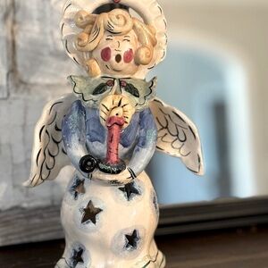 Vintage 2002 Blue Sky Clayworks Angel. Pottery |Tea Light. 9”T Heather Goldminc